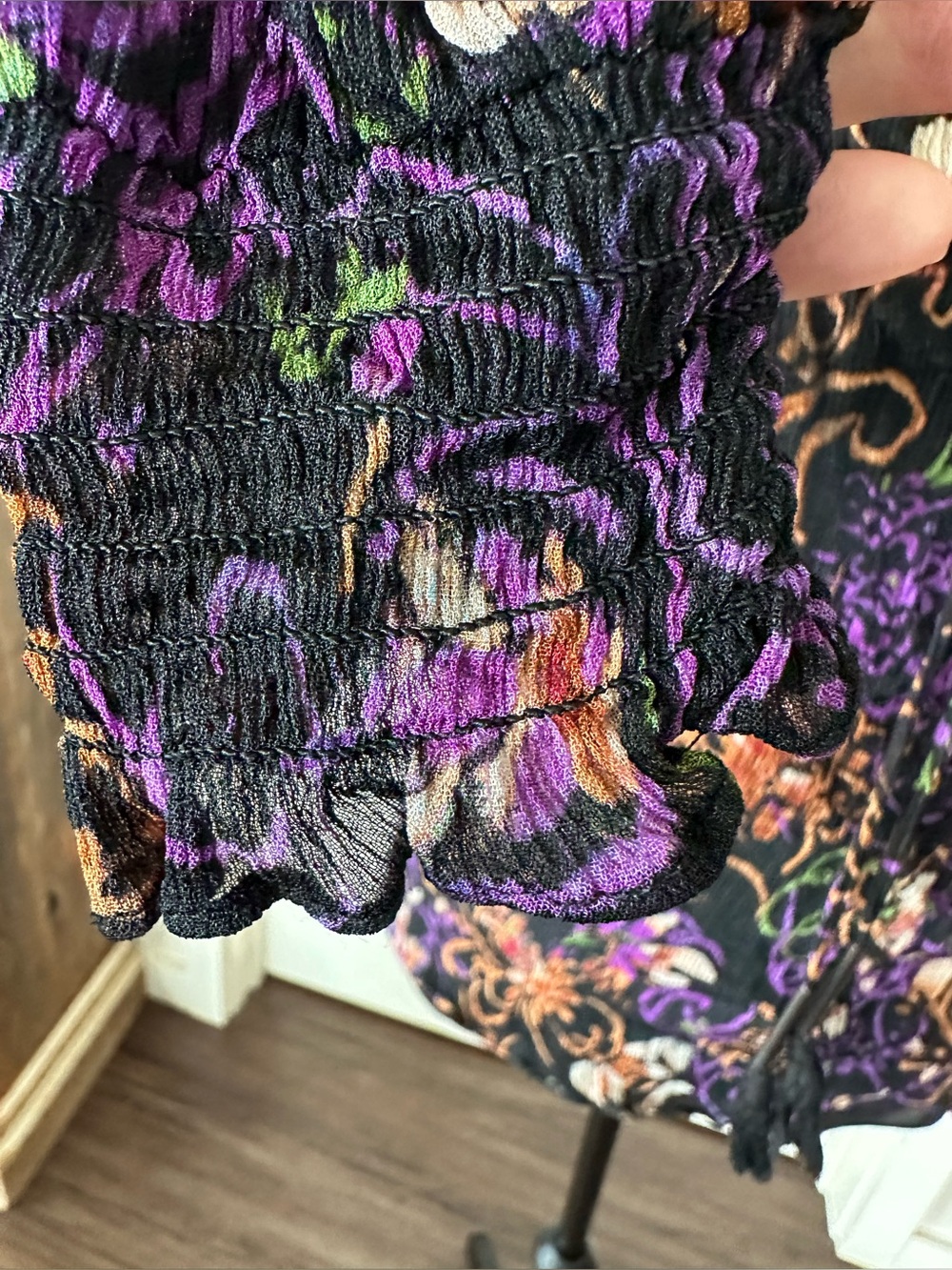 Ramy Brook Long Sleeved Black and Purple Blouse with Sheer Sleeves. Size XS - Picture 8 of 16